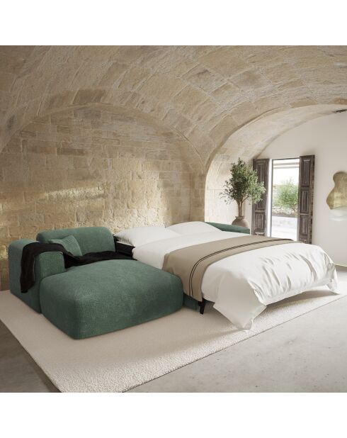 Divano angolare sinistro trasformabile Express nova in velluto testurizzato verde smeraldo - 165x280x73 cm