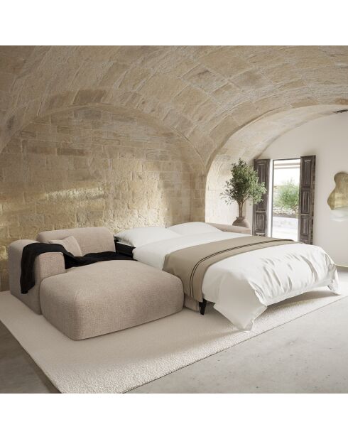 Express nova converteerbare linkerhoekbank beige getextureerd fluweel - 165x280x73 cm