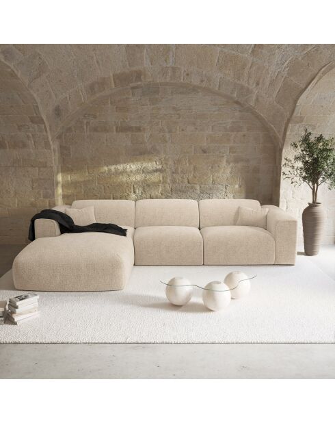 Express nova converteerbare linkerhoekbank beige getextureerd fluweel - 165x280x73 cm