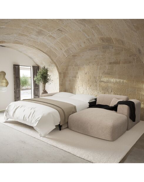 Express nova converteerbare rechthoekige bank beige getextureerd fluweel - 165x280x73 cm