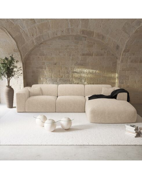 Express nova converteerbare rechthoekige bank beige getextureerd fluweel - 165x280x73 cm