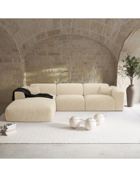 Express nova converteerbare linkerhoekbank crèmekleurig fluweel met textuur - 165x280x73 cm