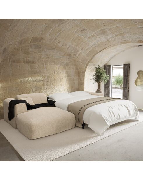 Express nova converteerbare linkerhoekbank crèmekleurig fluweel met textuur - 165x280x73 cm