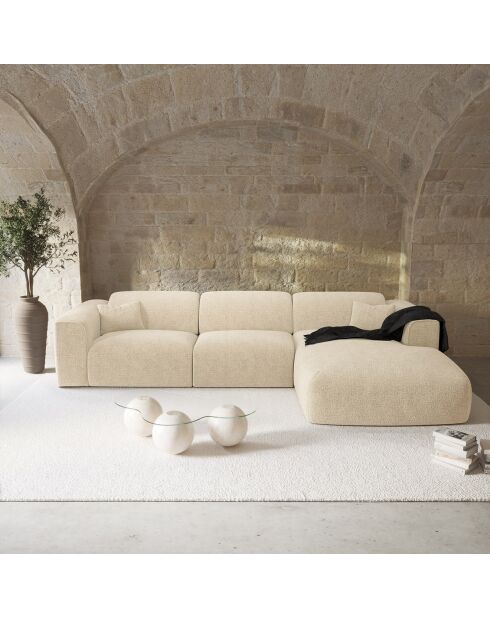 Express nova converteerbare hoekbank crèmekleurig fluweel met textuur - 165x280x73 cm