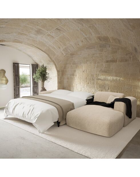 Express nova converteerbare hoekbank crèmekleurig fluweel met textuur - 165x280x73 cm