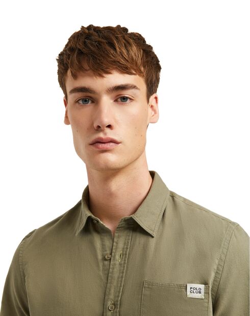 Chemise en Lin mélangé S-S Block Label kaki