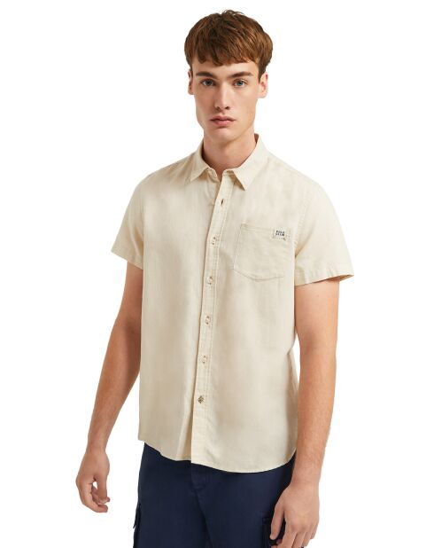 Chemise en Lin mélangé S-S Block Label écrue