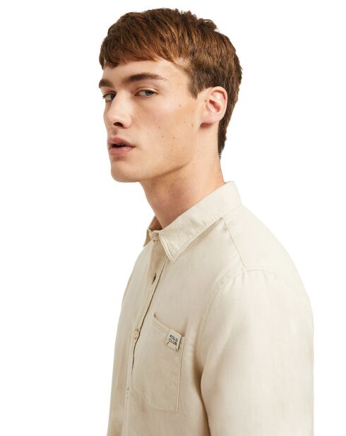 Chemise en Lin mélangé S-S Block Label écrue