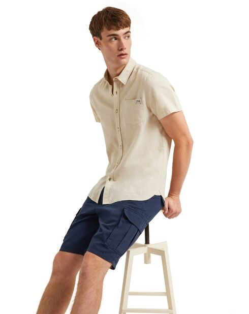 Chemise en Lin mélangé S-S Block Label écrue