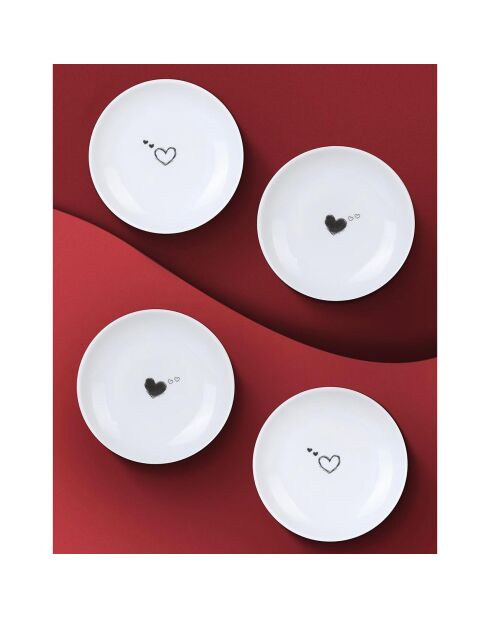 4 Assiettes dessert en porcelaine blanc/noir - 10x10x2 cm