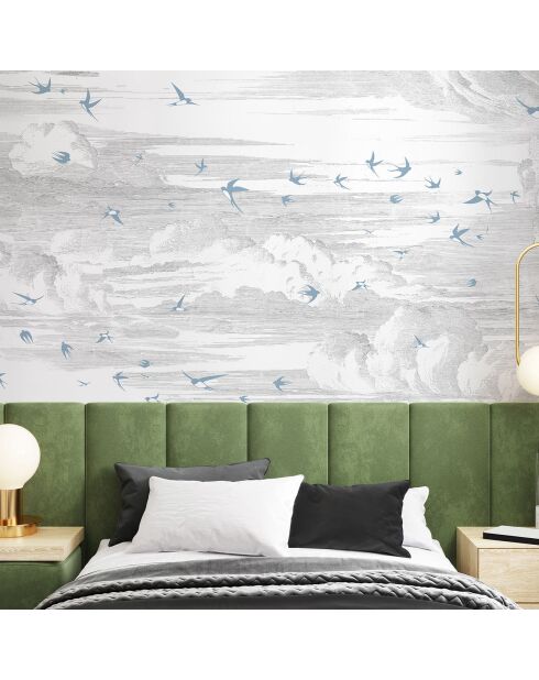 Fresque Envolée Bleu Perle Fond Grisaille - 150x305 cm