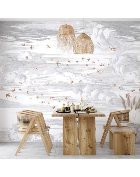 Fresque Envolée Terre de Sienne Fond Grisaille - 150x305 cm