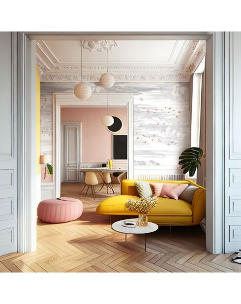 Fresque Envolée Terre de Sienne Fond Grisaille - 150x305 cm