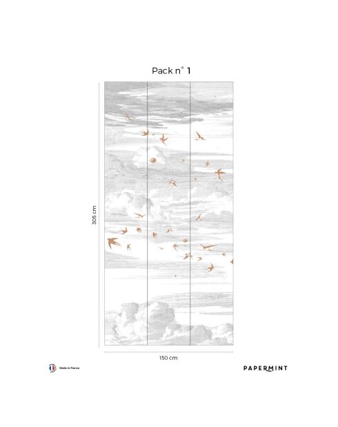 Fresque Envolée Terre de Sienne Fond Grisaille - 150x305 cm