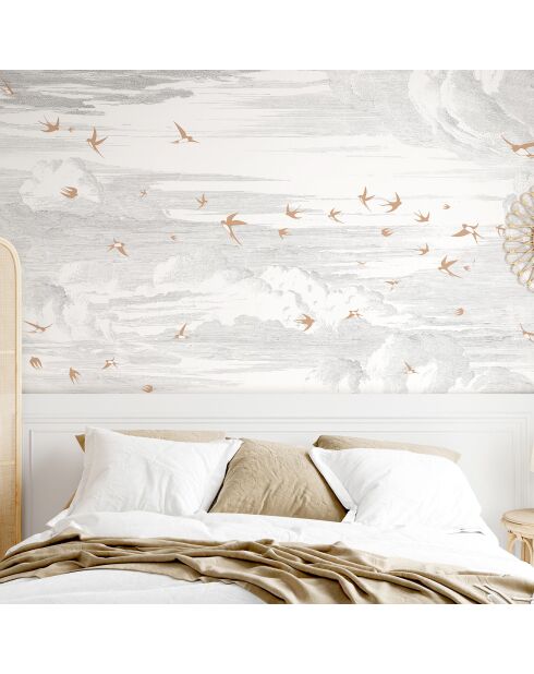 Fresque Envolée Terre de Sienne Fond Grisaille - 150x305 cm