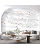 Fresque Envolée Terre de Sienne Fond Grisaille - 150x305 cm