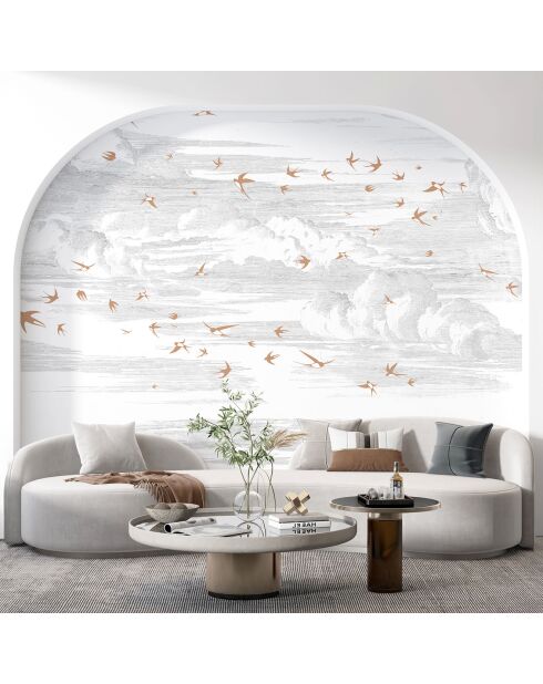 Fresque Envolée Terre de Sienne Fond Grisaille - 150x305 cm