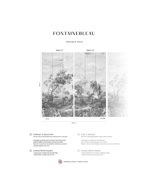 Fresque Fontainebleau Fontainebleau Grisaille - 150x305 cm