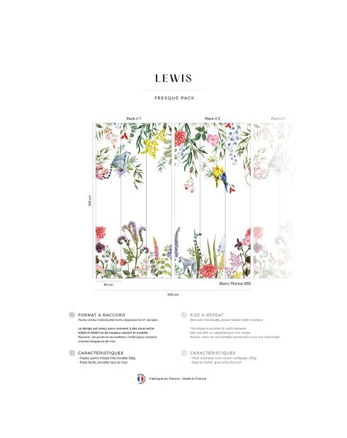 Fresque Lewis Blanc Platine - 150x305 cm