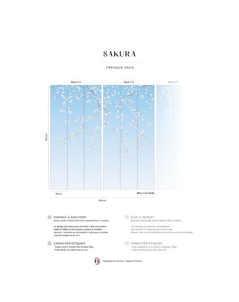 Fresque Sakura Bleu Ciel - 150x305 cm