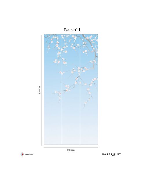 Fresque Sakura Bleu Ciel - 150x305 cm