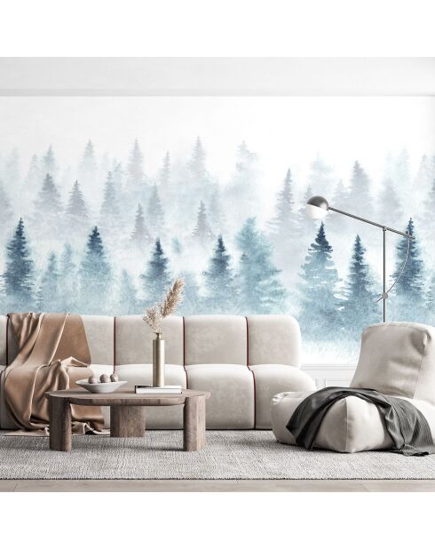 Fresque Winter Forest Bleu Neige - 150x305 cm