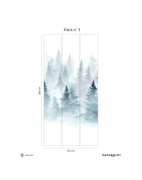 Fresque Winter Forest Bleu Neige - 150x305 cm