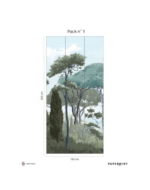 Fresque Côte d'Azur Vert de Gris - 150x305 cm