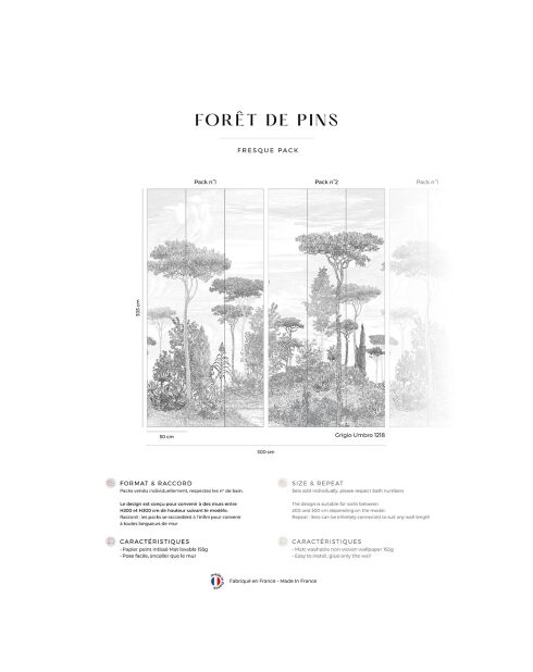 Fresque Forêt de pins Forêt de pins Grigio Umbro - 150x305 cm