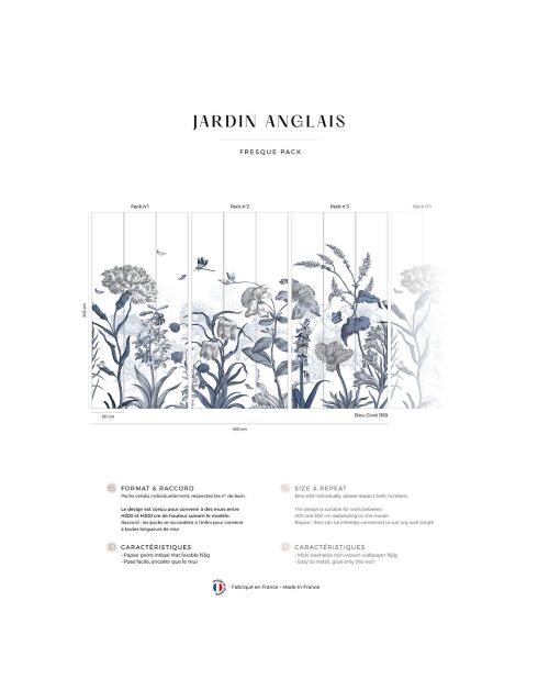 Fresque Jardin Anglais Bleu Givré - 150x305 cm