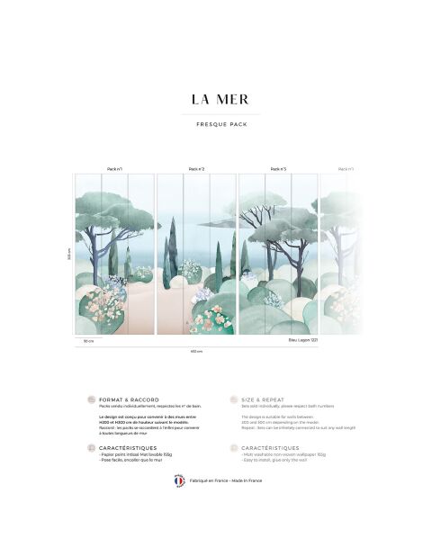 Fresque La Mer Bleu Lagon - 150x305 cm