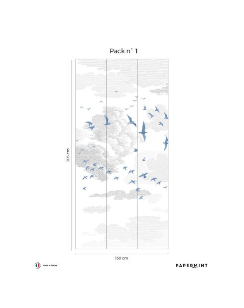Fresque Les Oiseaux Blue Woad - 150x305 cm