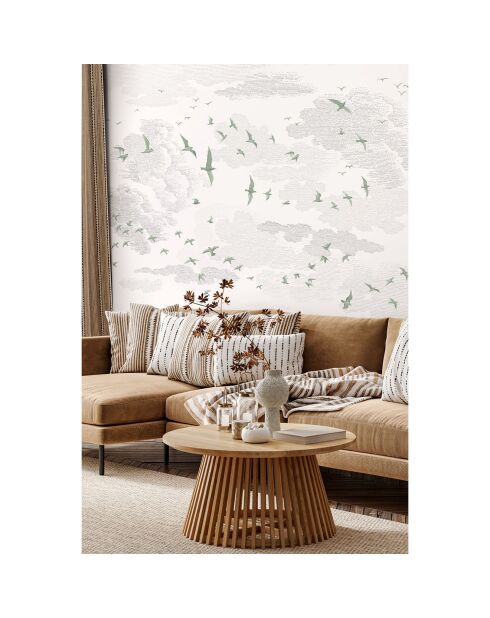 Fresque Les Oiseaux vert de gris - 150x305 cm
