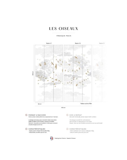 Fresque Les Oiseaux Yellow ochre - 150x305 cm