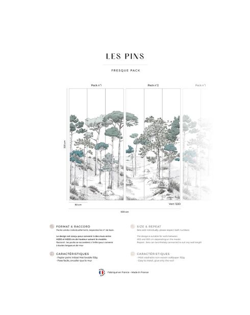 Fresque Les Pins Vert - 150x305 cm