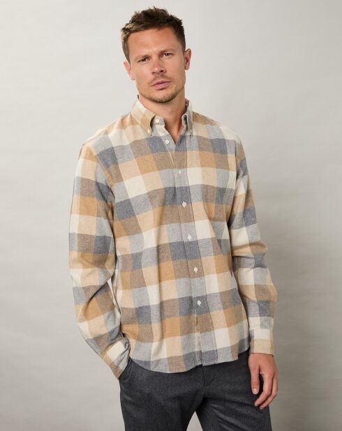 Chemise regular en Flanelle Pitt à carreaux gris/naturel