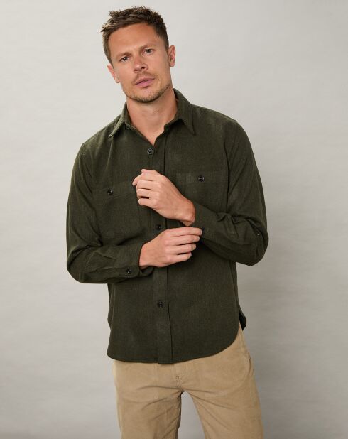 Percey legergroen overhemd van normale wolmix