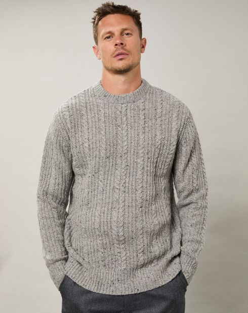 Pull en Laine mélangée Donegal Cable Crew Neck gris clair