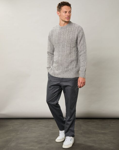 Pull en Laine mélangée Donegal Cable Crew Neck gris clair