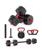 Haltère de musculation synerfit 2en1 reglable avec barre d'extension 20kg noir/rouge - 57x22x15 cm