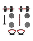 Haltère de musculation synerfit 2en1 reglable avec barre d'extension 20kg noir/rouge - 57x22x15 cm