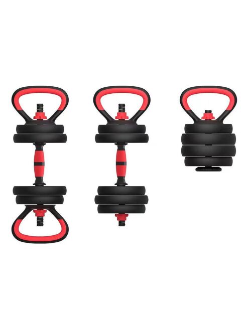 Haltère de musculation synerfit 2en1 reglable avec barre d'extension 20kg noir/rouge - 57x22x15 cm