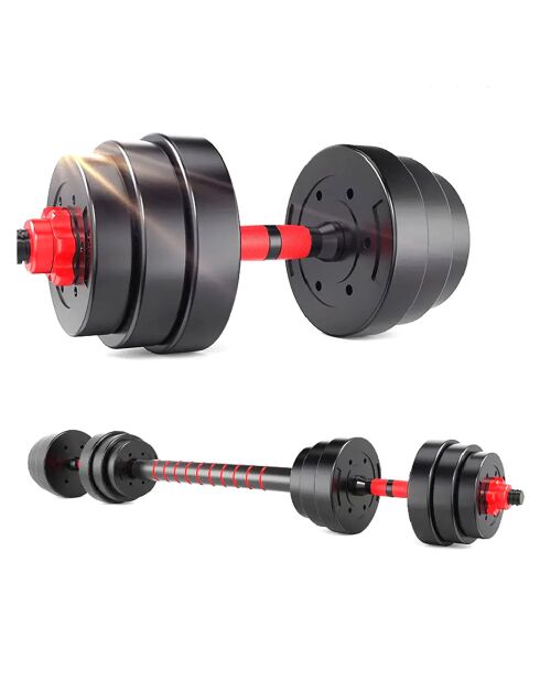 Haltère de musculation synerfit 2en1 reglable avec barre d'extension 20kg noir/rouge - 57x22x15 cm