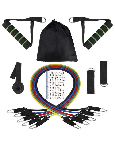 Kit de bandes synerfit tubes de résistance élastiques avec poignées + sac 14 pieces multicolore - 20x12x5 cm