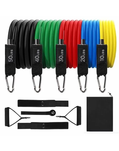 Kit de bandes synerfit tubes de résistance élastiques avec poignées + sac 14 pieces multicolore - 20x12x5 cm