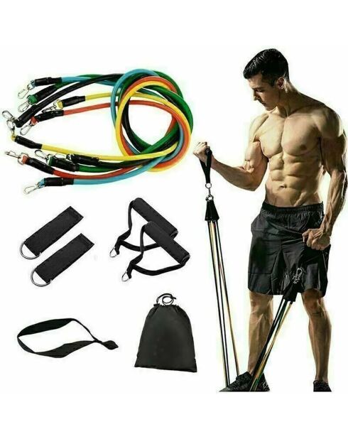 Kit de bandes synerfit tubes de résistance élastiques avec poignées + sac 14 pieces multicolore - 20x12x5 cm