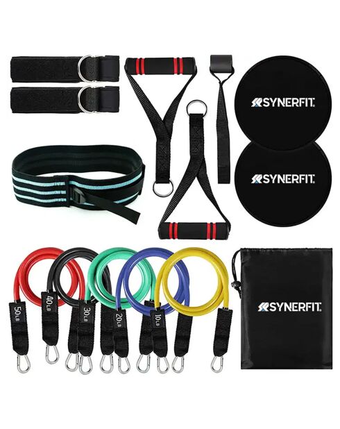 Kit de bandes synerfit tubes de résistance élastiques avec poignées + sac 14 pieces multicolore - 20x12x5 cm