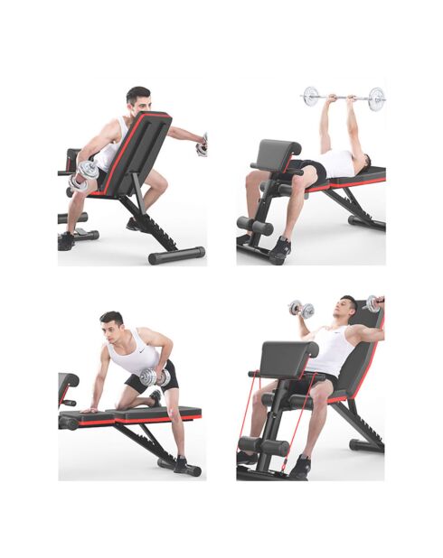Banc de musculation synerfit multifonctions entraînement complet noir/rouge - 42x130x40-102 cm