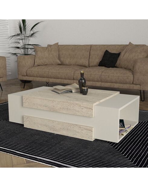 Table basse Nora travertin/grès - 110x31x57 cm