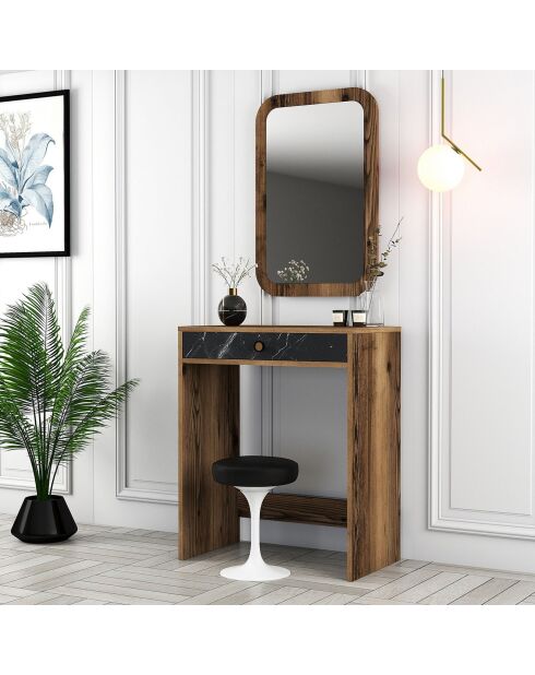 Coiffeuse Lizbon noyer/noir/marbre - 70x40x84.7 cm
